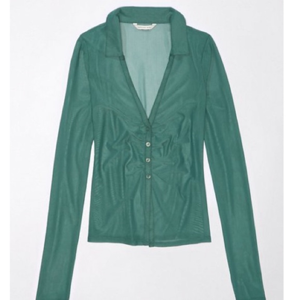 Teal mesh button up blouse - never worn!